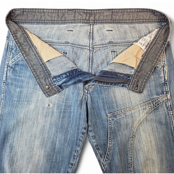 G Star Jeans Size 34 x 34 Low Com Straight Leg Zip Ankle Flap Pockets Distressed - Picture 8 of 13
